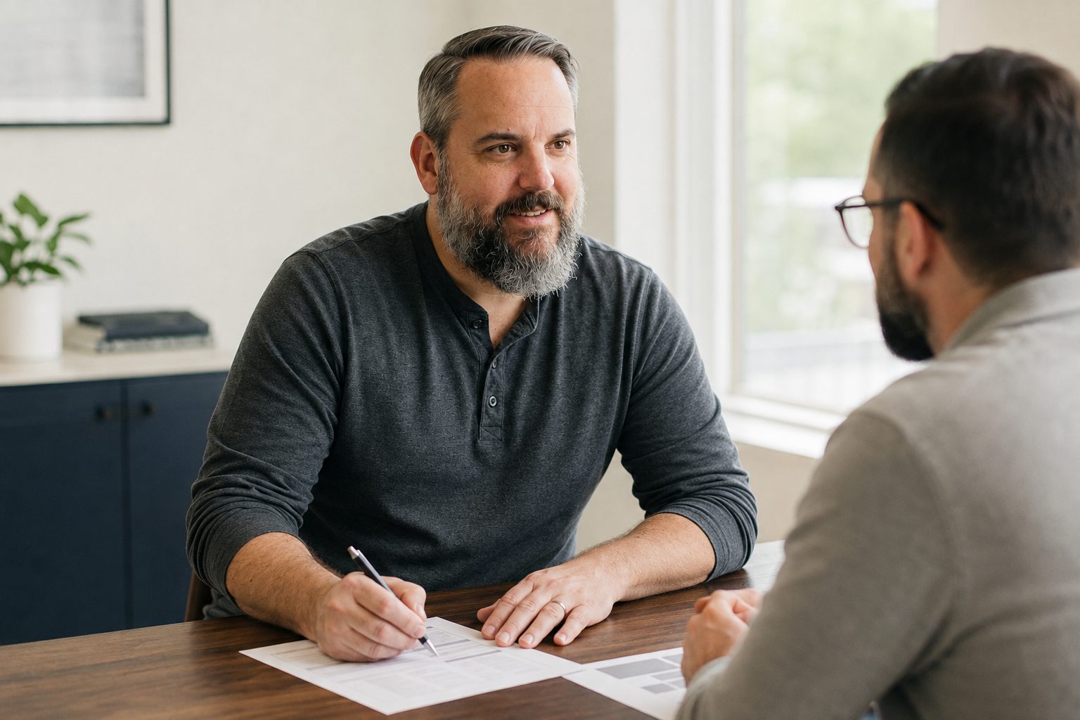 Jeff Evans planning educational content with a professional client