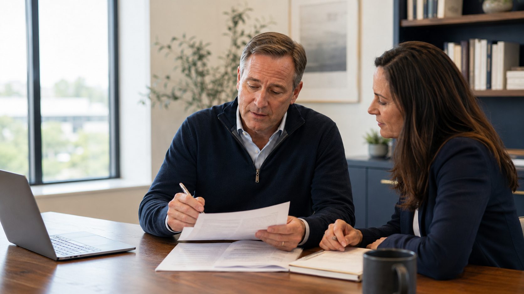 Professional reviewing a LinkedIn newsletter draft with an editor