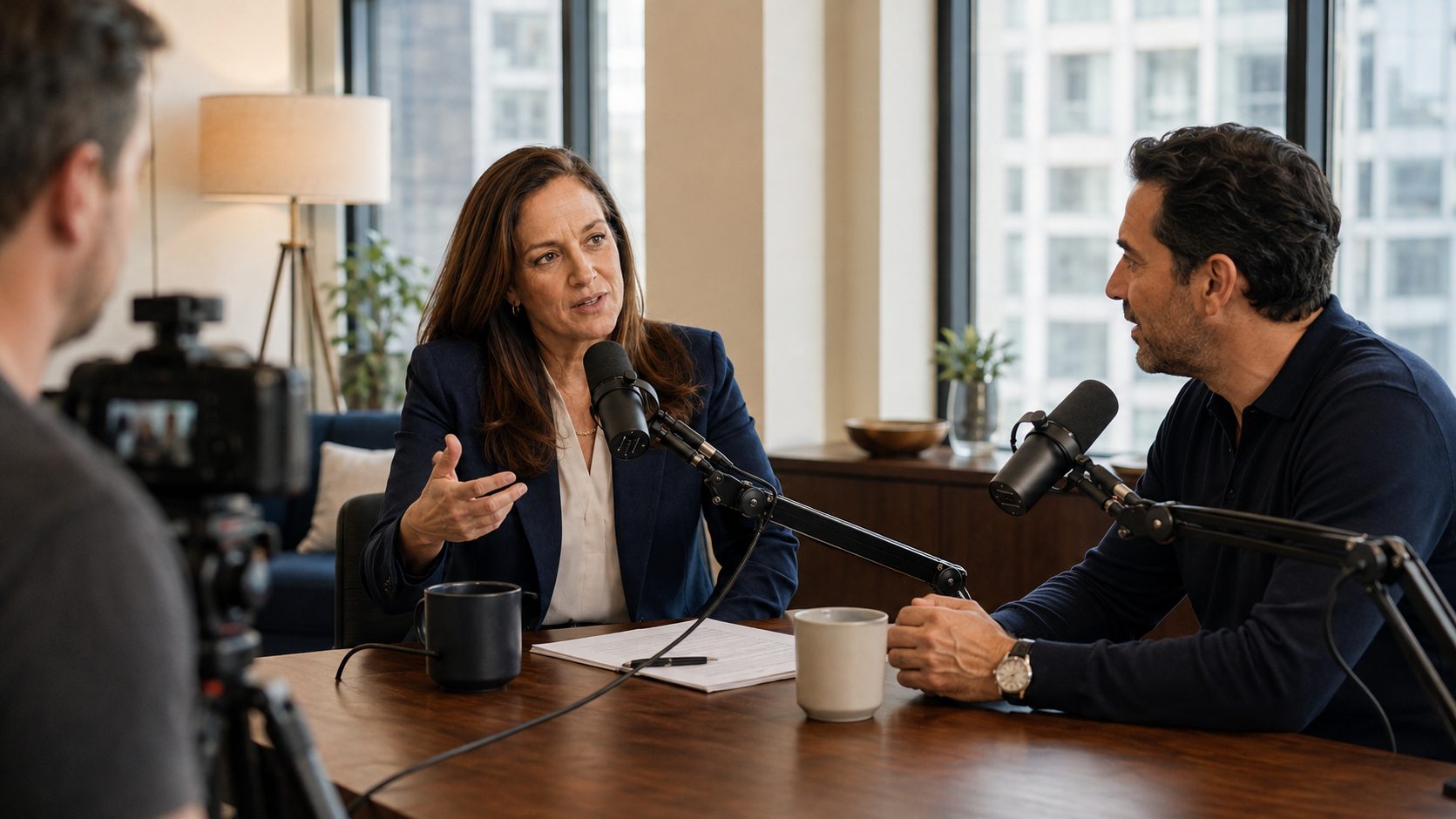 Behind the scenes of a professional video podcast recording