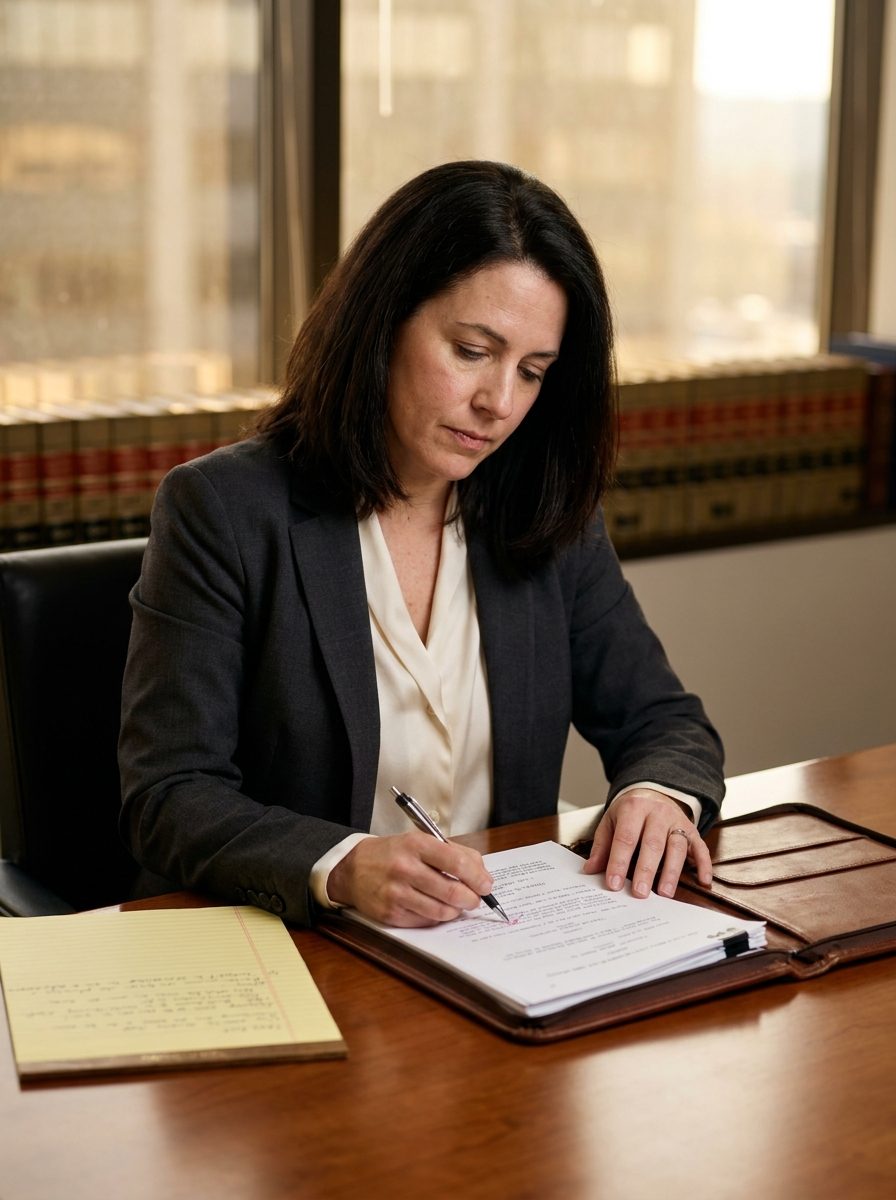 Attorney in a monthly filming session in a bright professional office